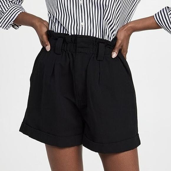 Apiece Apart Son Vida Shorts Black Linen Cotton High Rise Twill Sz L - Picture 1 of 13